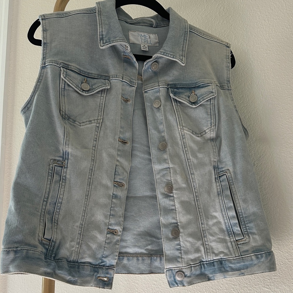 Time and Tru Light Blue Denim Jacket Vest